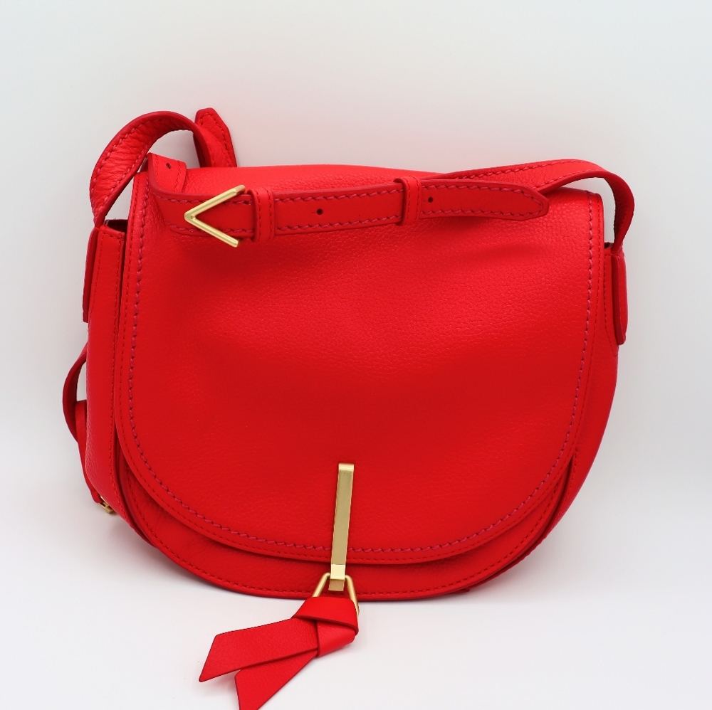 Vera Bradley Red Leather Carson Saddle Bag crossbody purse EUC